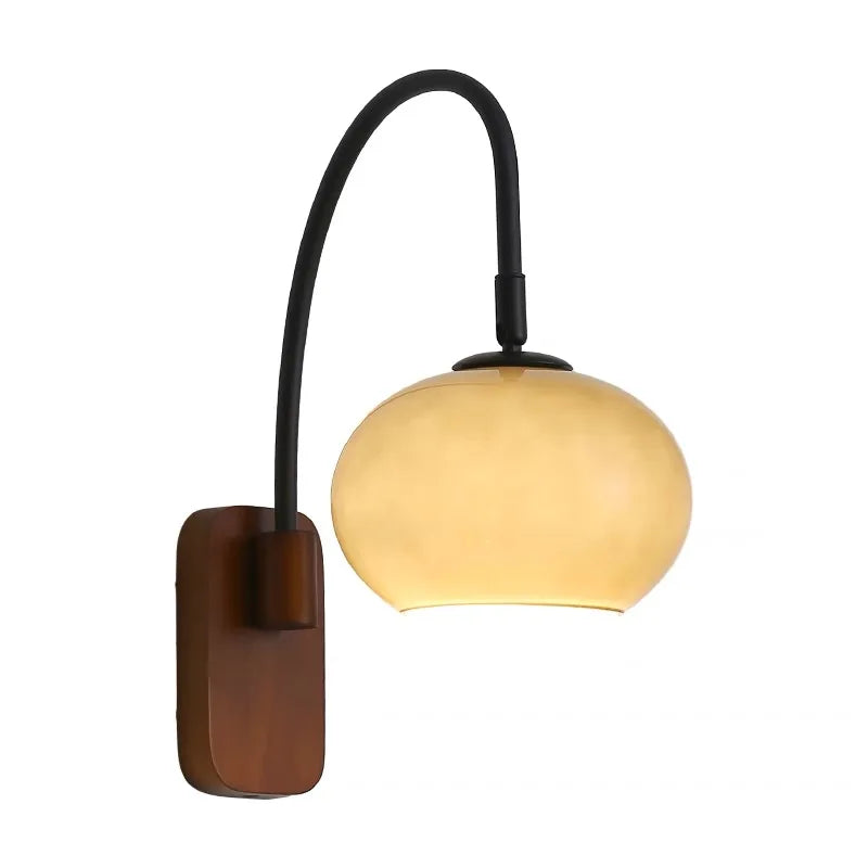 Modern Wall Light with Glass Shade and Wooden Base – Ideal for Bedroom, Living Room or Reading Nook