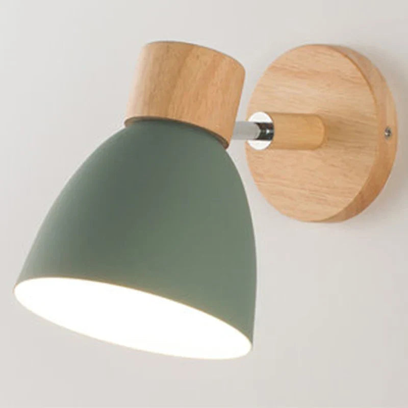 Modern Wall Lamp with Wooden Base and Metal Shade