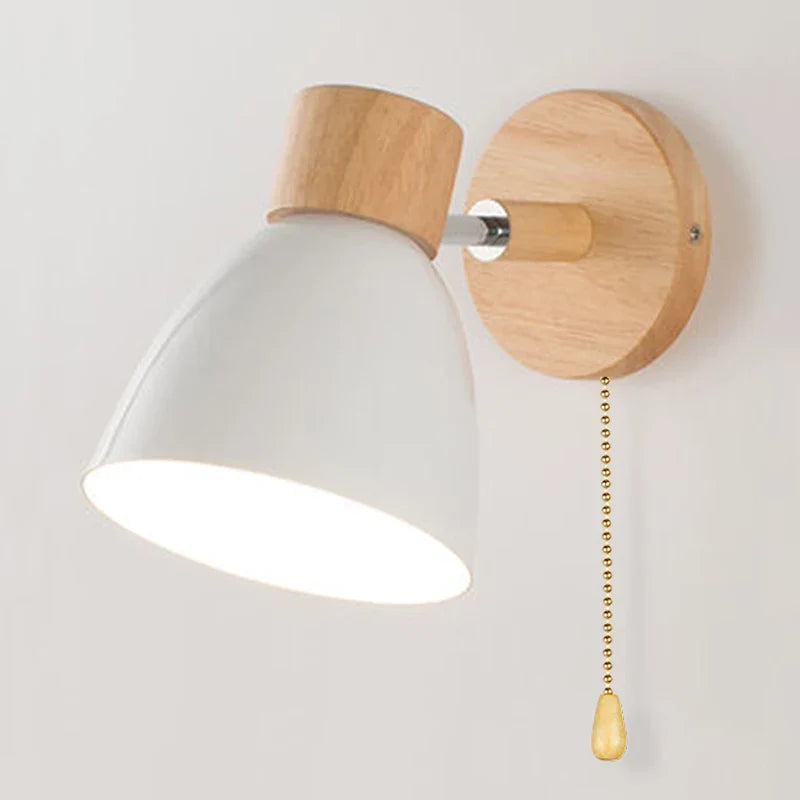 Modern Wall Lamp with Wooden Base and Metal Shade