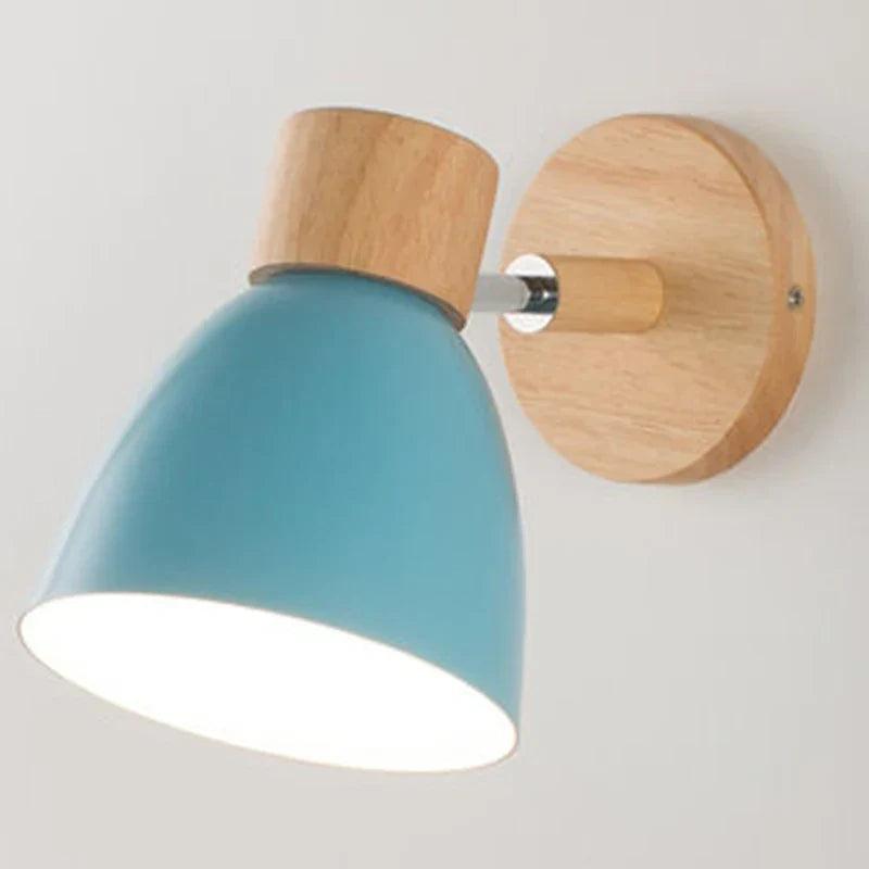 Modern Wall Lamp with Wooden Base and Metal Shade
