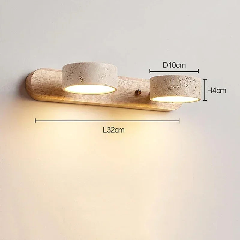 Modern LED Wall Lamp with Rotating Stone Shades and Wooden Base