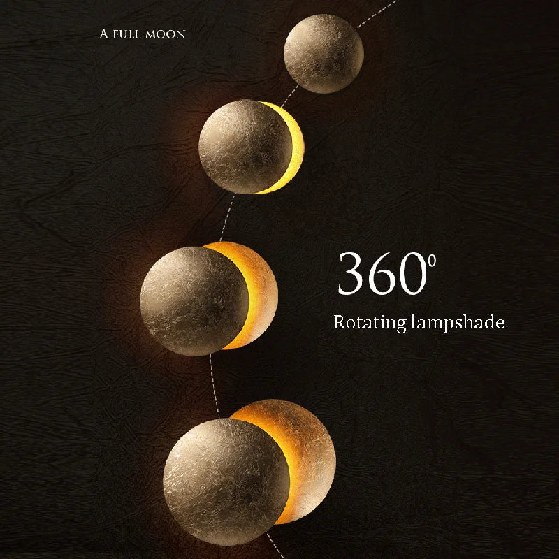 Decorative Wall Lamp Inspired by Moon Phases – 360° Rotatable Shade