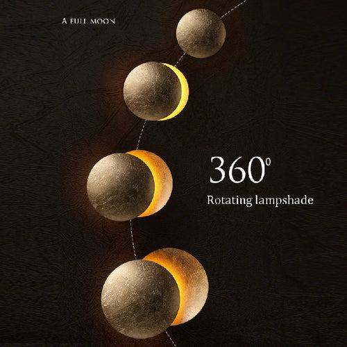 Decorative Wall Lamp Inspired by Moon Phases – 360° Rotatable Shade