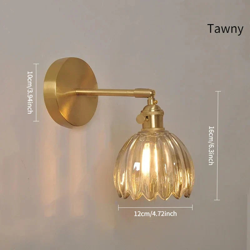 Retro Wall Lamp in Tulip Flower Shape – Vintage Sconce with Glass Shade and Gold Finish