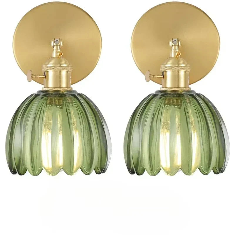 Retro Wall Lamp in Tulip Flower Shape – Vintage Sconce with Glass Shade and Gold Finish
