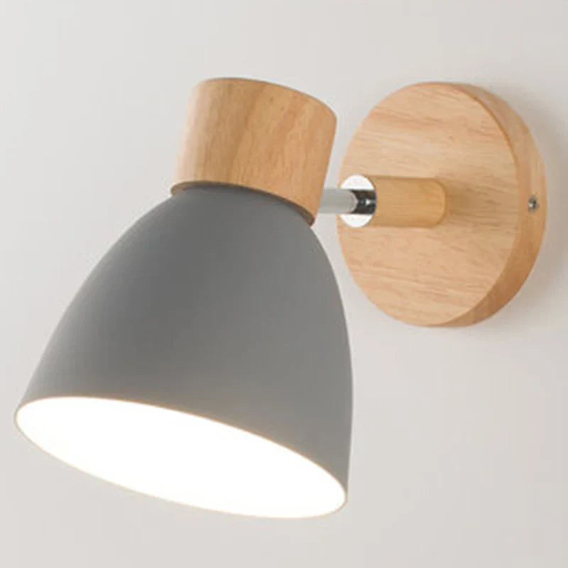 Modern Wall Lamp with Wooden Base and Metal Shade