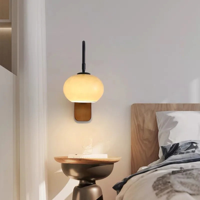 Modern Wall Light with Glass Shade and Wooden Base – Ideal for Bedroom, Living Room or Reading Nook