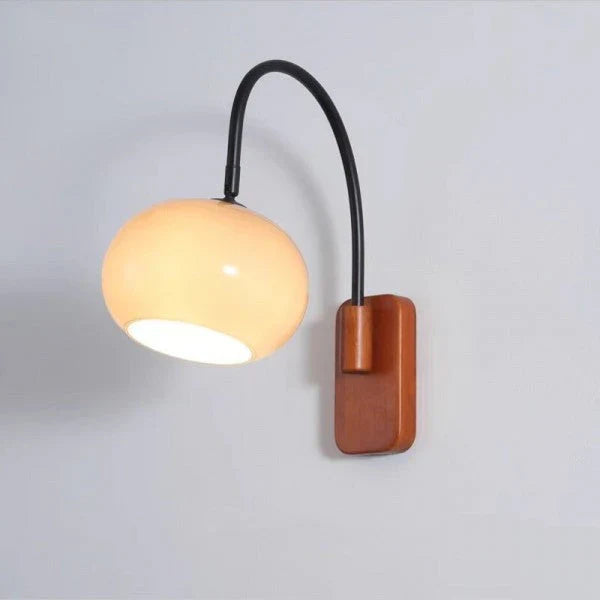 Modern Wall Light with Glass Shade and Wooden Base – Ideal for Bedroom, Living Room or Reading Nook