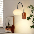 Modern Wall Light with Glass Shade and Wooden Base – Ideal for Bedroom, Living Room or Reading Nook