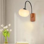 Modern Wall Light with Glass Shade and Wooden Base – Ideal for Bedroom, Living Room or Reading Nook