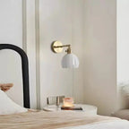 Retro Wall Lamp in Tulip Flower Shape – Vintage Sconce with Glass Shade and Gold Finish