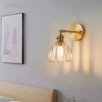 Retro Wall Lamp in Tulip Flower Shape – Vintage Sconce with Glass Shade and Gold Finish