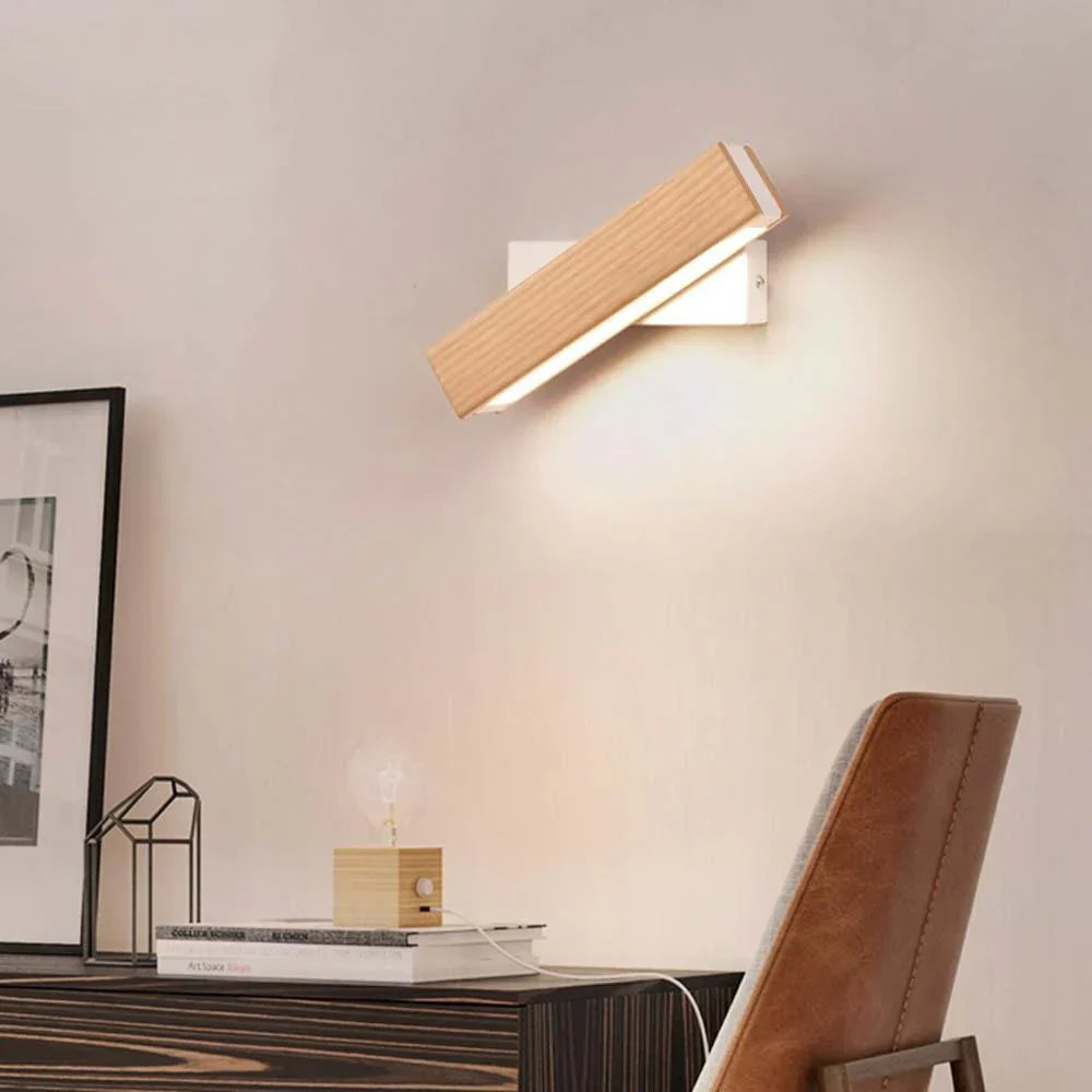 Adjustable Wooden LED Wall Light – Modern Reading Lamp
