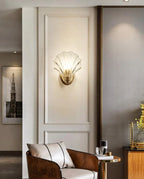Shell-Shaped LED Wall Light – Elegant Brass and Glass Sconce