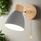 Modern Wall Lamp with Wooden Base and Metal Shade